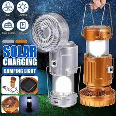 6 in 1 Multi-function Portable LED Camping Lantern With Fan of Large Size Solar Led fan