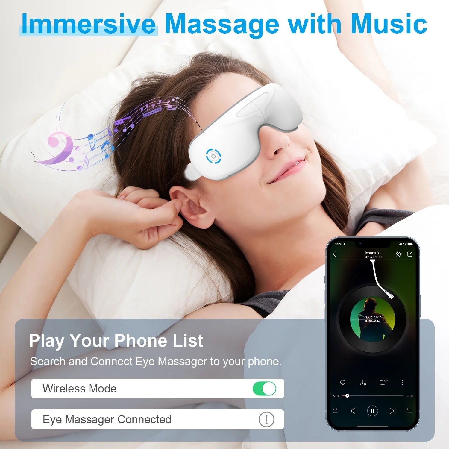 1Pc Eye Massager with Heat, Music & Vibration